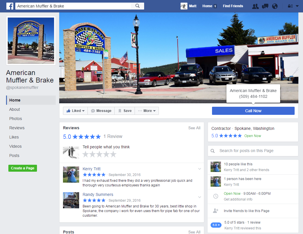 Facebook Review Help. Viewing our FB page after being logged in.